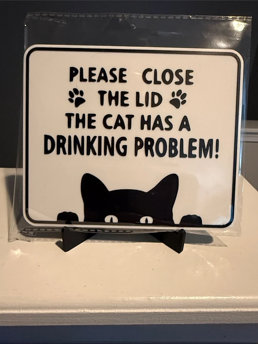 Set of 5 Black & White Funny Cat signs 6” x 5”